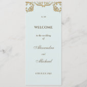 stoffig blauw barok huwelijksprogramma programmakaart (Voorkant)