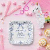 Stoffig blauw  Beer speelgoed Baby shower Papieren Bordje (Feest)