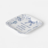 Stoffig blauw  Beer speelgoed Baby shower Papieren Bordje (Gebogen)