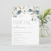 Stoffig blauw beige boho vrijgezellenfeest kaart (Staand voorkant)