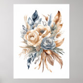 Stoffig Blauw Beige Neutrale Kleuren Bloemen Boho Poster (Voorkant)