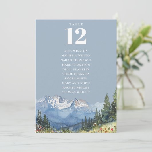 Stoffig Blauw Berg Tafel Nummer Zitting Grafiek Kaart (Staand voorkant)