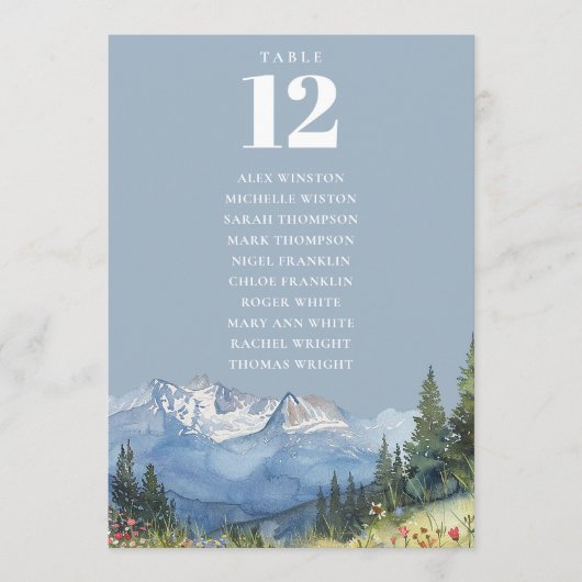 Stoffig Blauw Berg Tafel Nummer Zitting Grafiek Kaart (Voorkant)