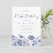 Stoffig Blauw Bloemen 100e Verjaardagsfeest Kaart (Staand voorkant)