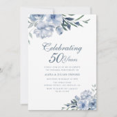 Stoffig Blauw Bloemen 50ste huwelijksverjaardag Kaart (Voorkant)