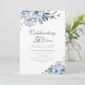 Stoffig Blauw Bloemen 50ste huwelijksverjaardag Kaart (Staand voorkant)