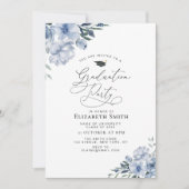 Stoffig Blauw Bloemen Afstudeerfeest Kaart (Voorkant)