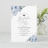 Stoffig Blauw Bloemen Afstudeerfeest Kaart (Staand voorkant)