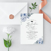 Stoffig Blauw Bloemen Afstudeerfeest Kaart