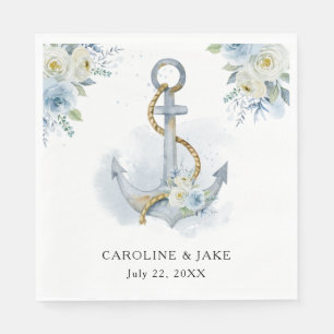 Stoffig Blauw Bloemen Anker Nautische Huwelijk Servet