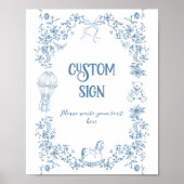 Stoffig Blauw  Bloemen Baby shower Custom Poster (Voorkant)