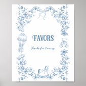 Stoffig Blauw  Bloemen Baby shower Favorieten Poster (Voorkant)
