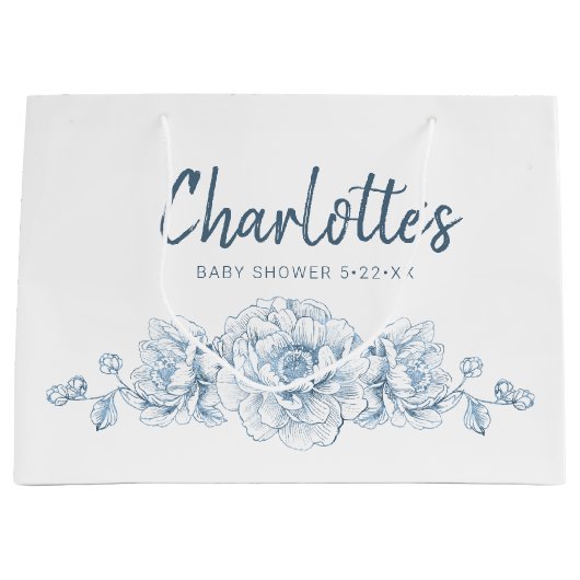 Stoffig Blauw Bloemen Baby shower Grote Geschenkta Groot Cadeauzakje (Voorkant)