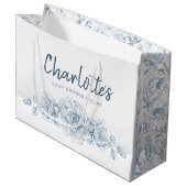 Stoffig Blauw Bloemen Baby shower Grote Geschenkta Groot Cadeauzakje (Voorkant Gekanteld)