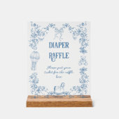 Stoffig Blauw  Bloemen Baby shower Luier Acryl Bord (Voorkant)