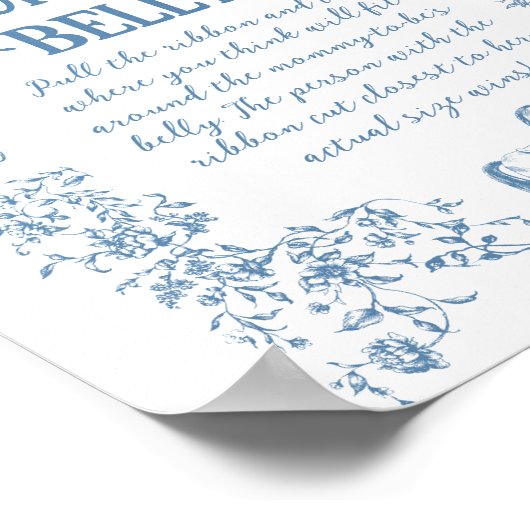 Stoffig Blauw  Bloemen Baby shower Moeder Buik Poster (Hoek)