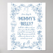 Stoffig Blauw  Bloemen Baby shower Moeder Buik Poster (Voorkant)