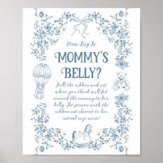 Stoffig Blauw  Bloemen Baby shower Moeder Buik Poster (Voorkant)