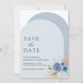 Stoffig Blauw Bloemen Boho Pampas Boog Foto QR Cod Save The Date (Voorkant)