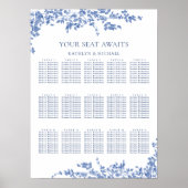 Stoffig Blauw  Bloemen Bruiloft 15 Tafel Zitplaats Poster (Voorkant)