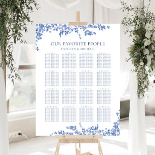 Stoffig Blauw  Bloemen Bruiloft 16 Tafel Zitplaats Poster