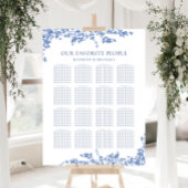 Stoffig Blauw  Bloemen Bruiloft 16 Tafel Zitplaats Poster