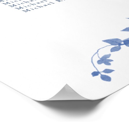 Stoffig Blauw  Bloemen Bruiloft 20 Tafel Zitplaats Poster (Hoek)