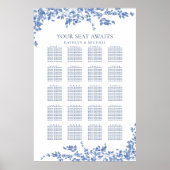 Stoffig Blauw  Bloemen Bruiloft 20 Tafel Zitplaats Poster (Voorkant)