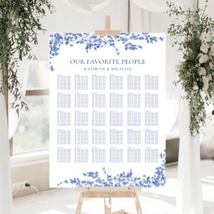 Stoffig Blauw  Bloemen Bruiloft 30 Tafel Zitplaats Poster