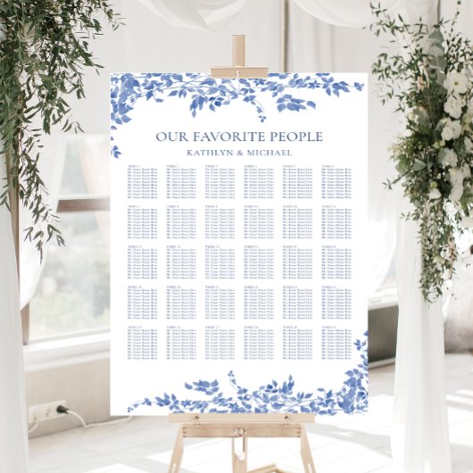 Stoffig Blauw  Bloemen Bruiloft 30 Tafel Zitplaats Poster