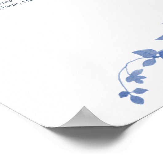 Stoffig Blauw Bloemen Bruiloft 30 Tafel Zitplaats Poster (Hoek)