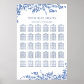 Stoffig Blauw  Bloemen Bruiloft 30 Tafel Zitplaats Poster (Voorkant)