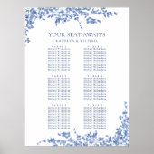 Stoffig Blauw  Bloemen Bruiloft 6 Tafel Zitplaatse Poster (Voorkant)