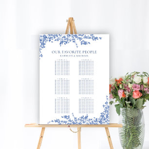 Stoffig Blauw Bloemen Bruiloft 6 Tafel Zitplaatse Poster
