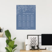 Stoffig Blauw Bloemen Bruiloft 8 Tafels Zitkaart Poster (Thuiskantoor)