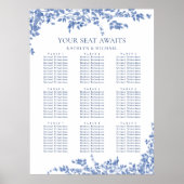 Stoffig Blauw  Bloemen Bruiloft 9 Tafel Zitplaatse Poster (Voorkant)