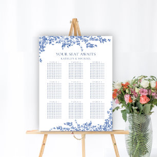 Stoffig Blauw  Bloemen Bruiloft 9 Tafel Zitplaatse Poster