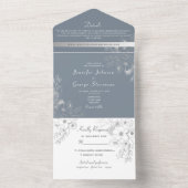 Stoffig Blauw Bloemen Bruiloft All In One Uitnodiging (Binnen)