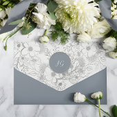 Stoffig Blauw Bloemen Bruiloft All In One Uitnodiging