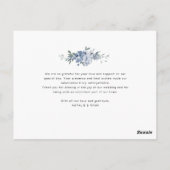 Stoffig Blauw Bloemen bruiloft Dank u kaart (Achterkant)