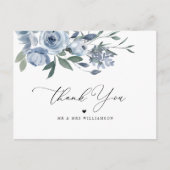 Stoffig Blauw Bloemen bruiloft Dank u kaart (Voorkant)