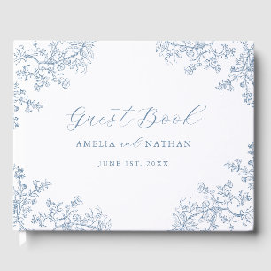  Stoffig Blauw Bloemen Bruiloft Gastenboek