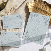 Stoffig Blauw Bloemen Bruiloft Kaart