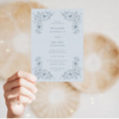 Stoffig Blauw Bloemen Bruiloft Kaart