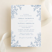  Stoffig Blauw Bloemen Bruiloft Kaart