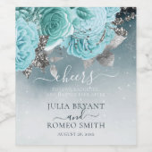 Stoffig Blauw Bloemen Bruiloft Luxe Wijn Etiket (Enkel label)