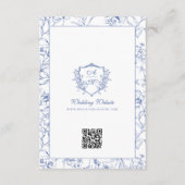  Stoffig Blauw Bloemen Bruiloft QR Code Details Informatiekaartje (Achterkant)