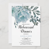 Stoffig blauw bloemen bruiloft repetitie diner kaart (Voorkant)