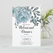 Stoffig blauw bloemen bruiloft repetitie diner kaart (Staand voorkant)