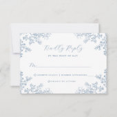 Stoffig Blauw  Bloemen Bruiloft RSVP Kaart (Voorkant)